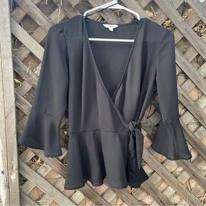 CANDIES Women’s Black Wrap Blouse 3/4 Bell Sleeves Side Tie Size Small